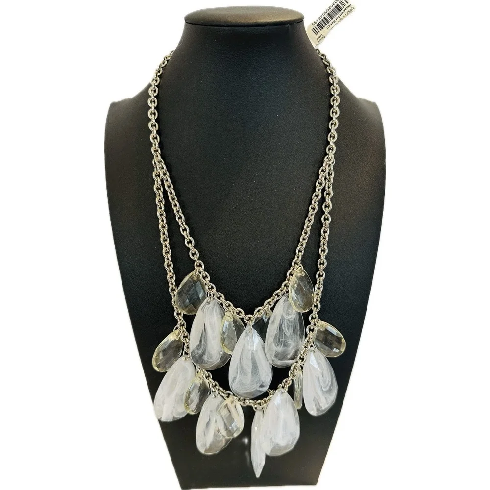 R.J.Graziano Chunky Clear Lucite Dangling Charms Bib‎ Necklace New With Tags
